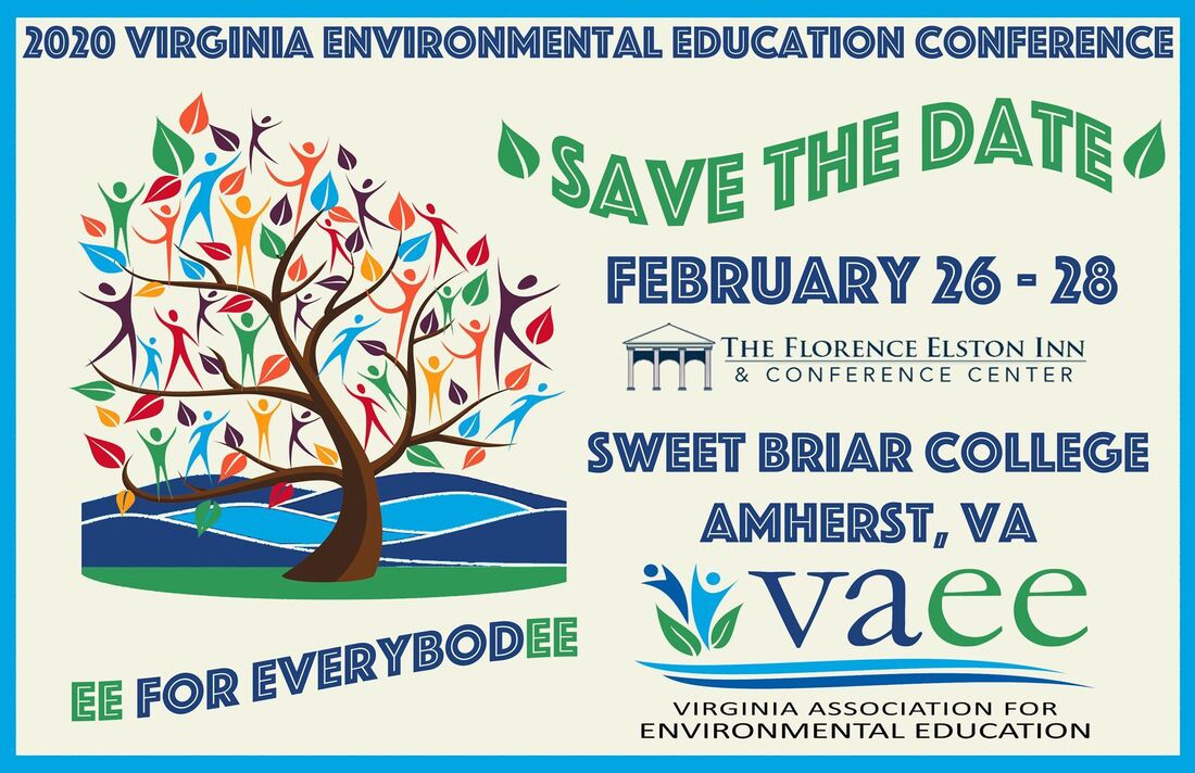Postcard reading: 2020 Virginia Environmental Education Conference, Save the Date, February 26-28, Sweet Briar College, Amherst, VA, VAEE, Virginia Association for Environment Education, 