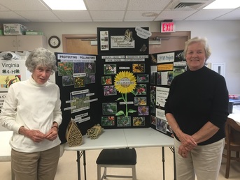 Central Piedmont MN volunteers standing next to display board about pollinators