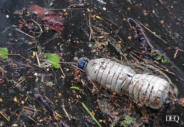 photo of plastic water bottle in a stream
