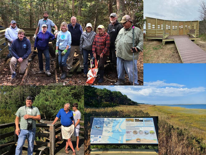 photo montage showing nature preserve, observation platform, and volunteers at work