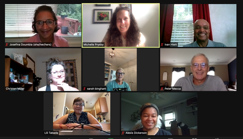 screenshot of 8 people in online Zoom meeting