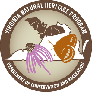 logo of the Virginia Natural Heritage Program with drawing of Virginia and bat, flower, and butterfly 