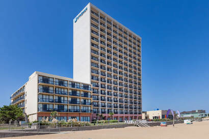 Conference hotel as seen from standing on the beach