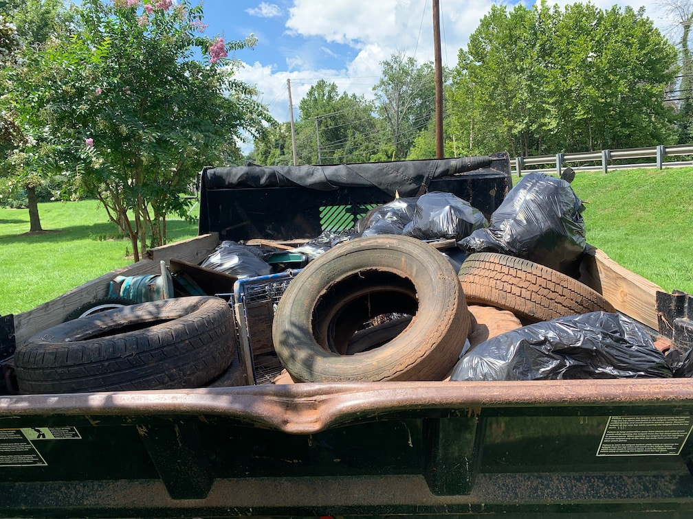 truck filled with old tires