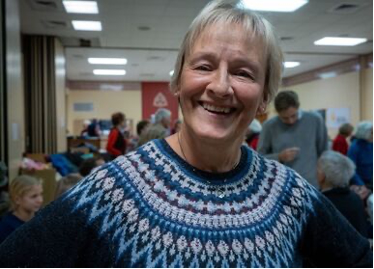 Carol Kauffman in a blue sweater