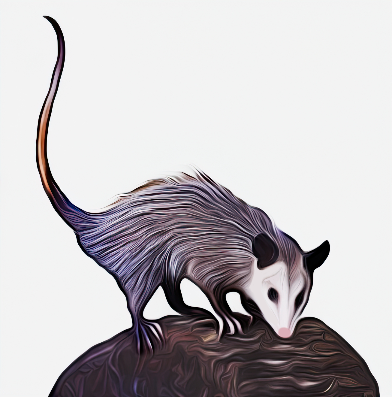 artwork of an opossum on a log