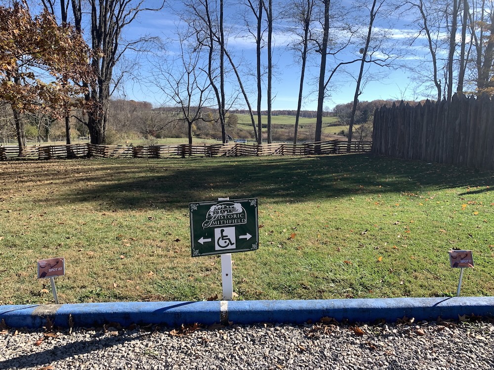 Photo of a disabled parking spot at Historic Smithfield in Blacksburg, a stop on the Virginia Birding and Wildlife Trail. It was surveyed by a chapter member in 2025.